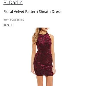 B Darlin Wine Velvet Sheath Dress! 9 *FITS LIKE 3